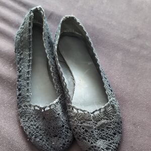 🔵 Black Crochet Women's Flats